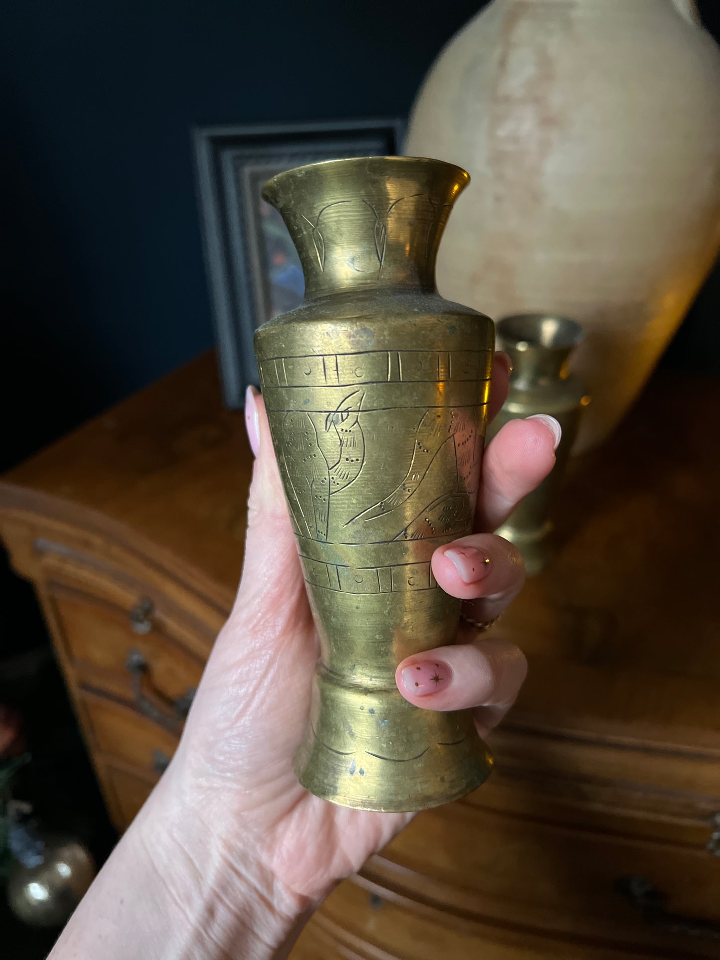 Pair of brass vases with Egyptian design