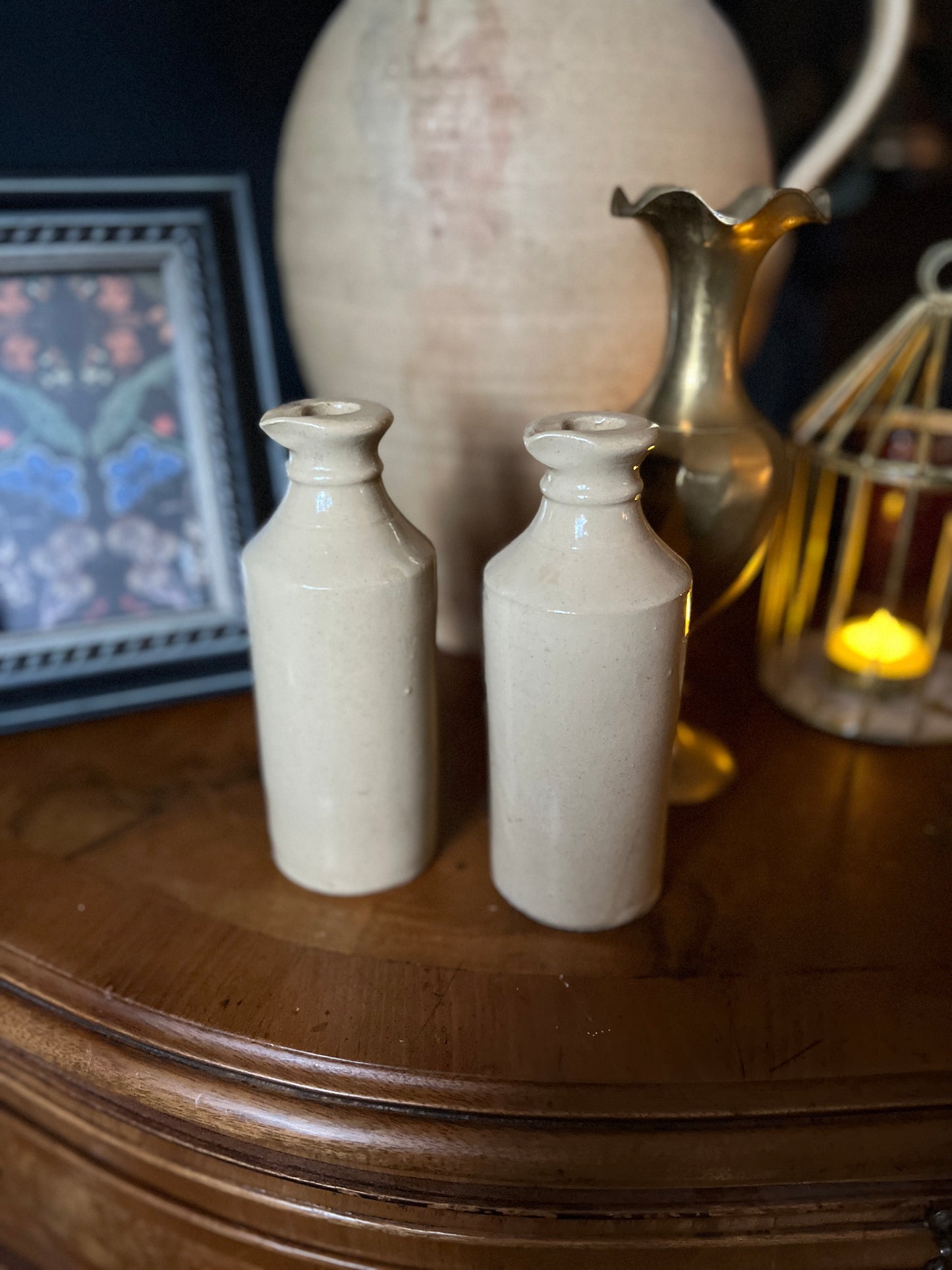 Salvaged glazed bottle - cream