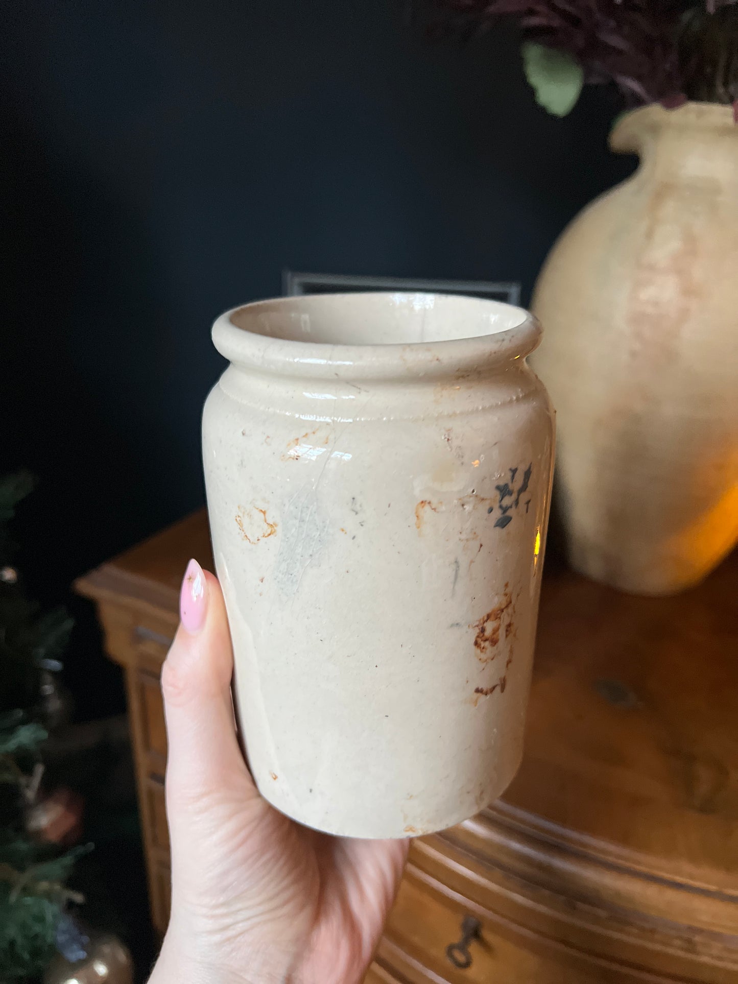 Salvaged glazed storage jar