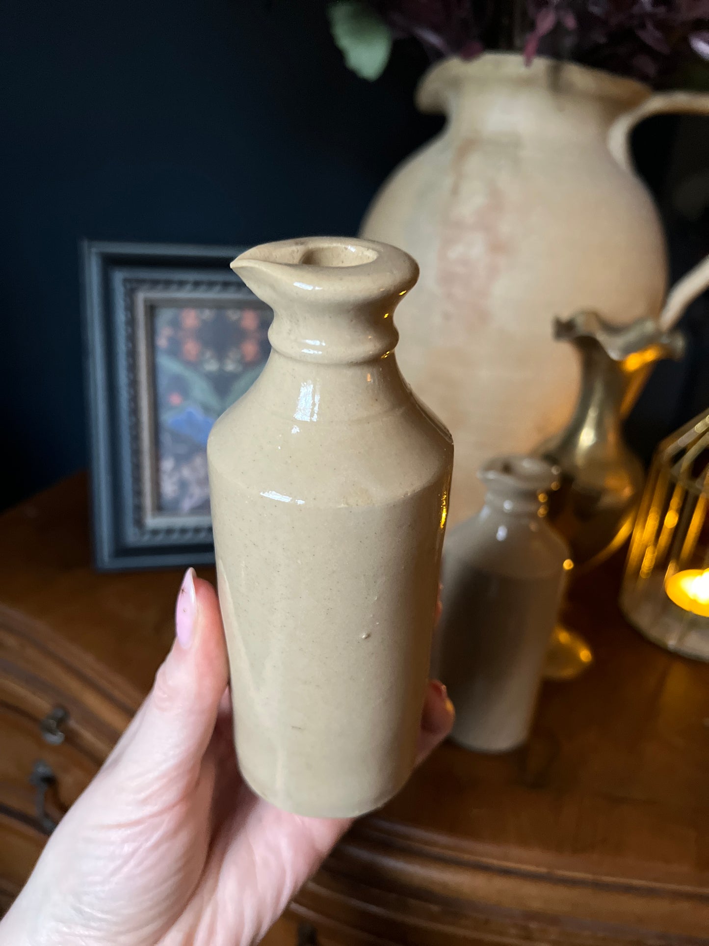 Salvaged glazed bottle - cream