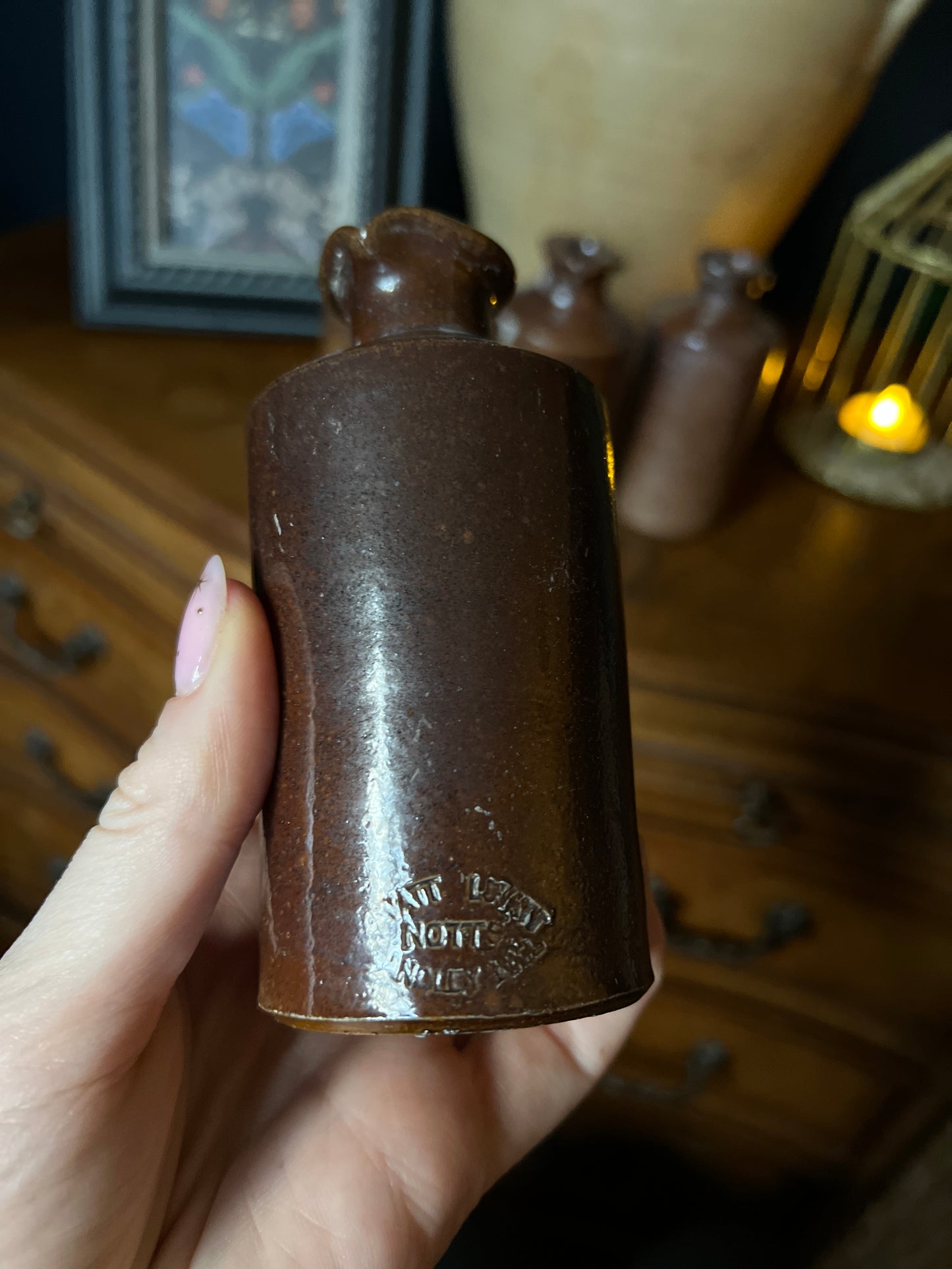 Salvaged ceramic bottle - brown