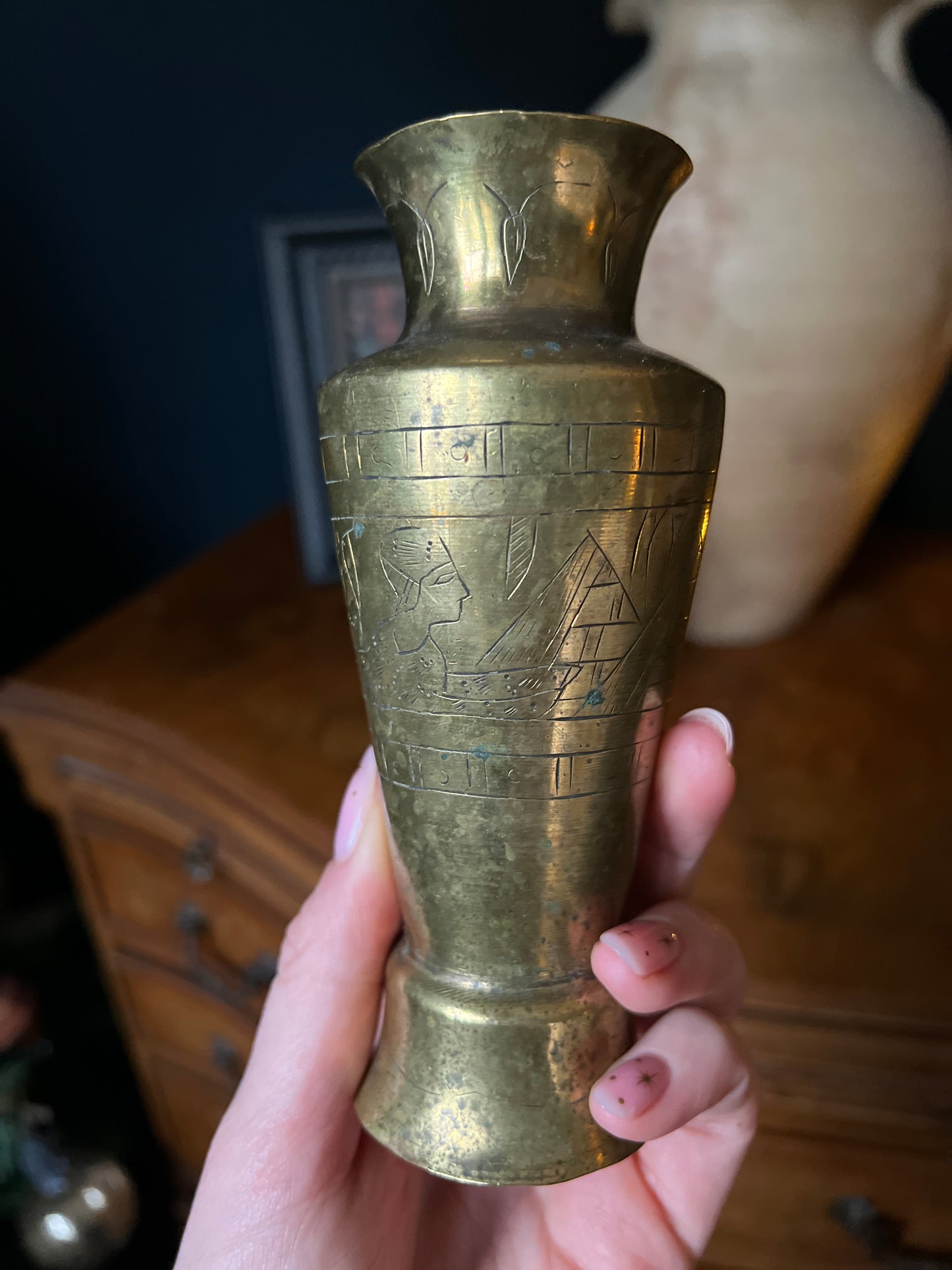 Pair of brass vases with Egyptian design