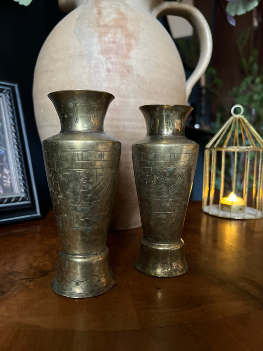 Pair of brass vases with Egyptian design