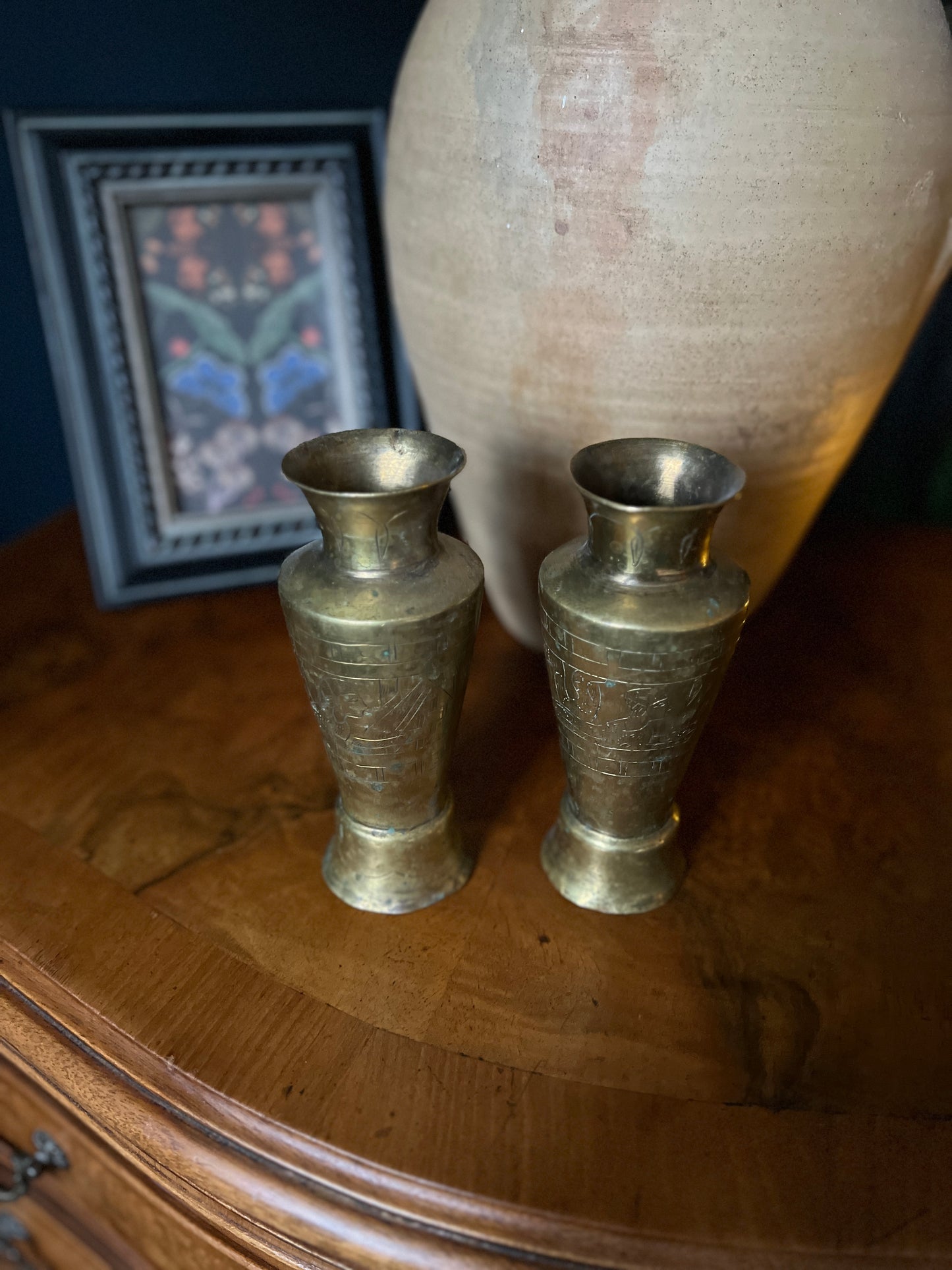 Pair of brass vases with Egyptian design