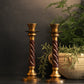 Pair Wood & Brass Barley Twist Candle Sticks