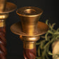 Pair Wood & Brass Barley Twist Candle Sticks