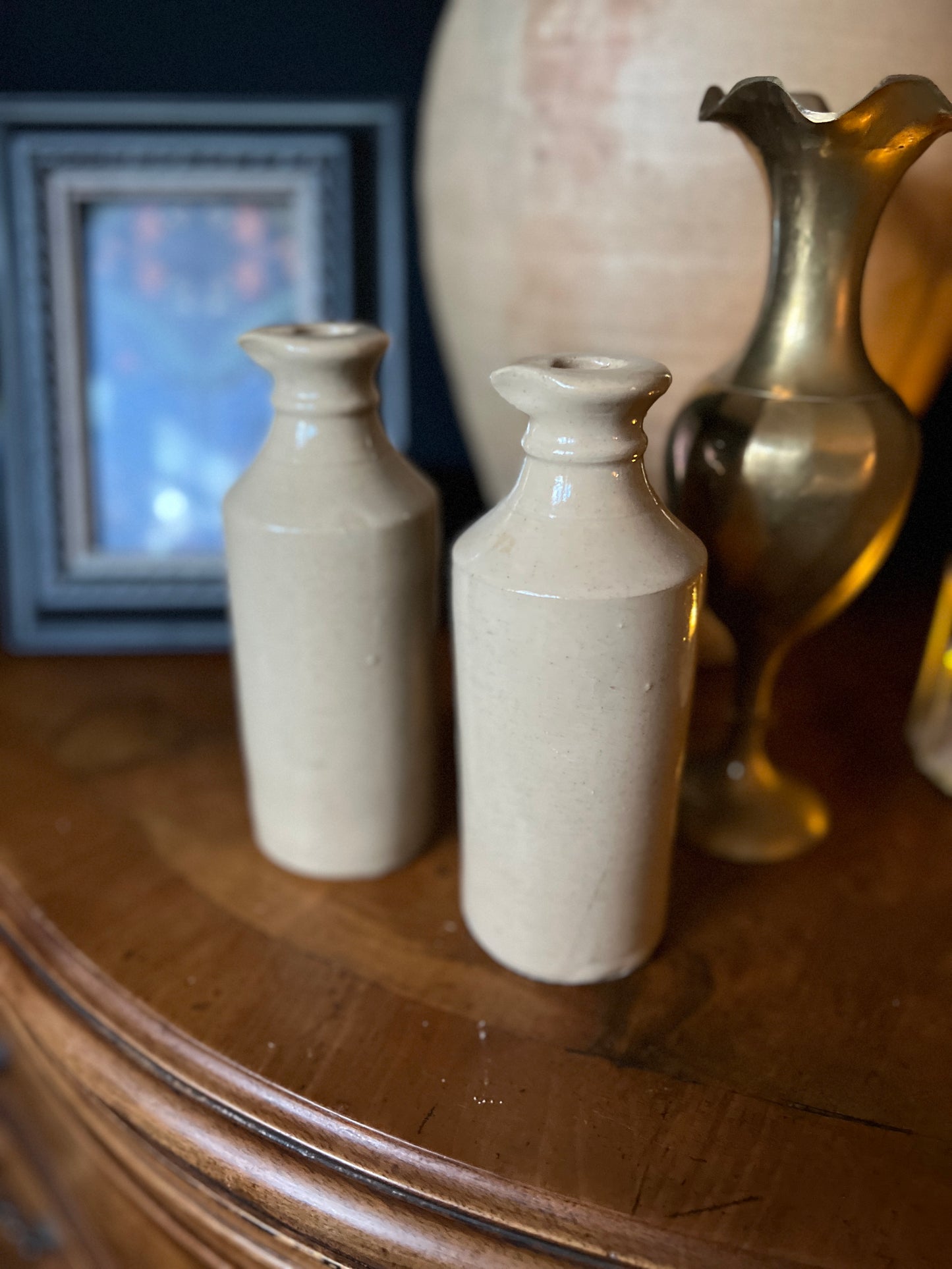 Salvaged glazed bottle - cream