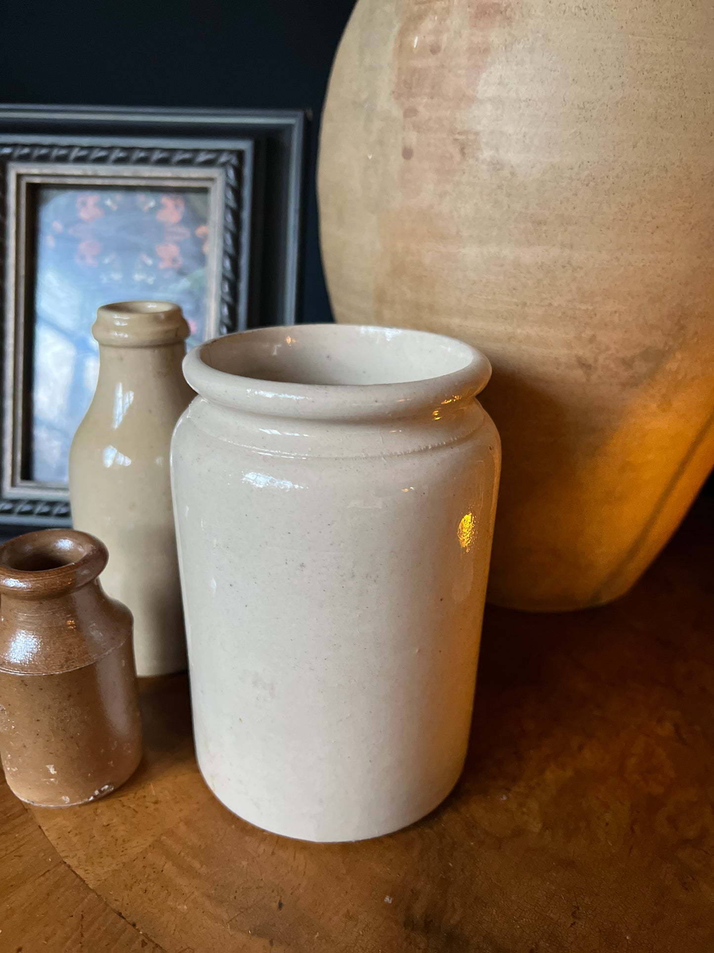 Salvaged glazed storage jar