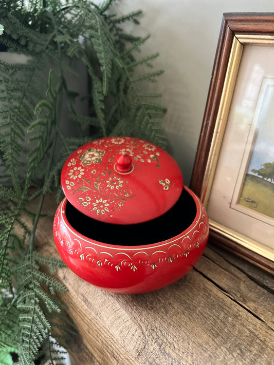 Red hand painted trinket box