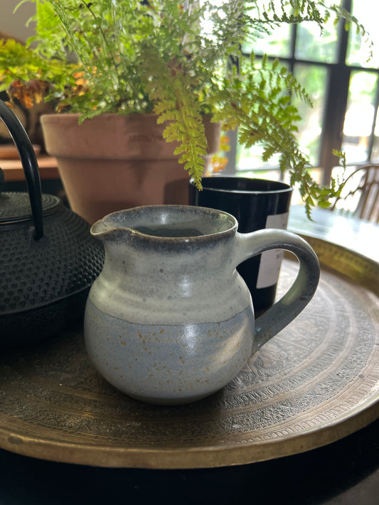 Vintage studio pottery jug in sky blue glaze