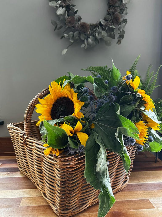 Large woven basket with handle