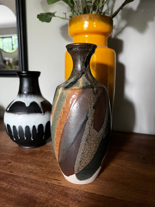 Mid century studio pottery vase in a dark glaze