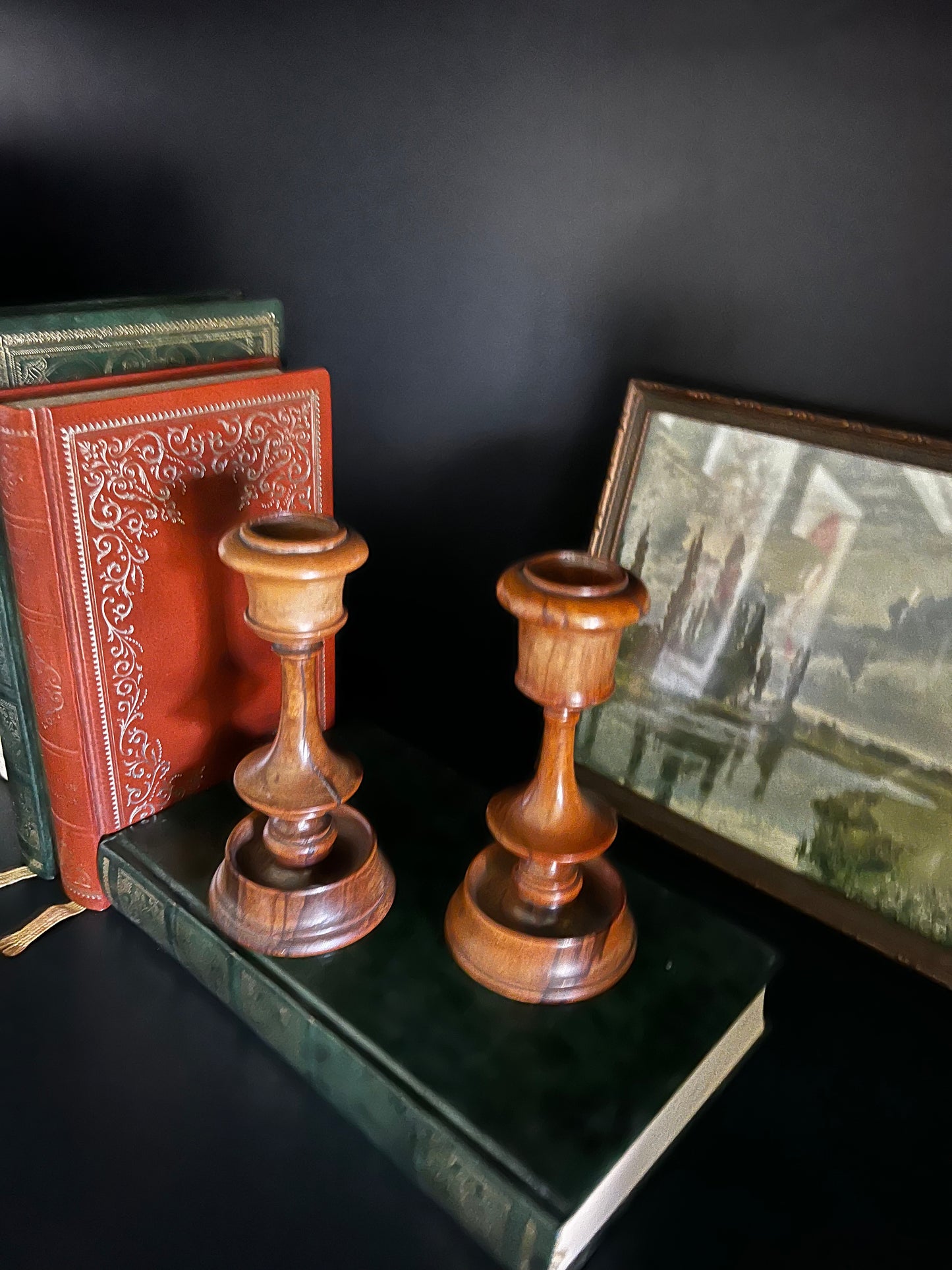 Pair of wooden candle sticks