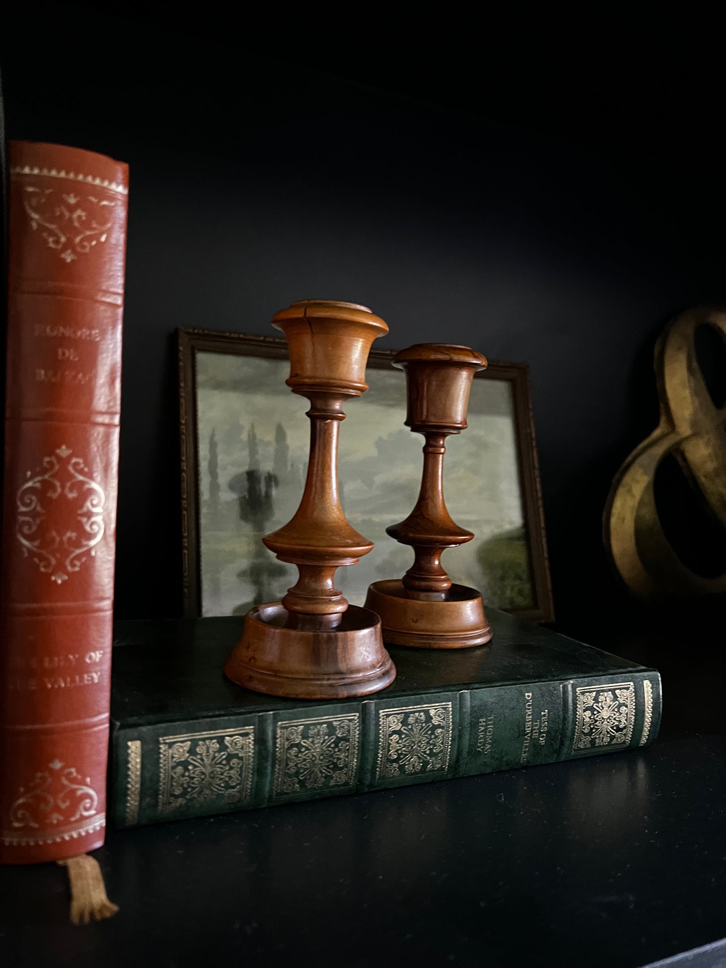 Pair of wooden candle sticks