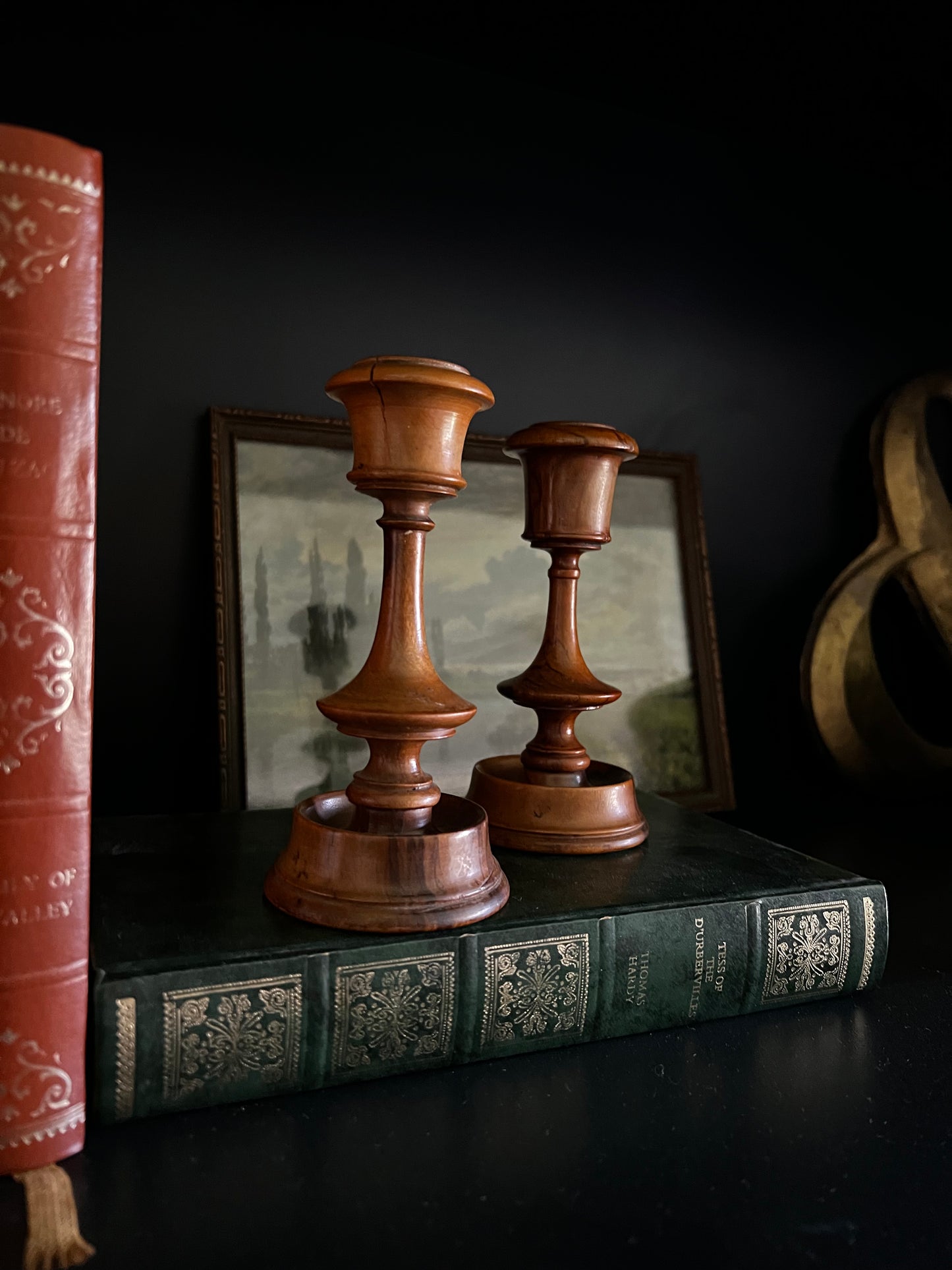 Pair of wooden candle sticks